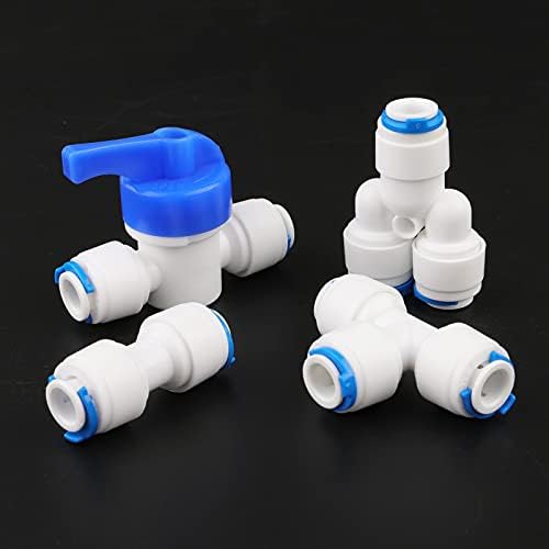 Newzoll 1/4 Water Line Fittings Set, 35Pcs Quick Connect Push in to Connect Water Purifiers Tube Fittings for RO Water Reverse Osmosis System, I/ T/ Y Type Combo + Ball Valves